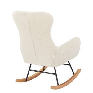 dotewe Nursery Rocking Chair,Upholstered Nursery Glider Rocker with High Backrest,Modern Rocking Chair Indoor for Living Room/Bedroom/Nursery (Cream White Teddy)