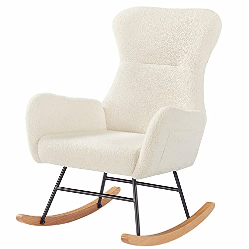 dotewe Nursery Rocking Chair,Upholstered Nursery Glider Rocker with High Backrest,Modern Rocking Chair Indoor for Living Room/Bedroom/Nursery (Cream White Teddy)