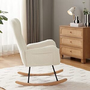 dotewe Nursery Rocking Chair,Upholstered Nursery Glider Rocker with High Backrest,Modern Rocking Chair Indoor for Living Room/Bedroom/Nursery (Cream White Teddy)