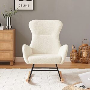 dotewe Nursery Rocking Chair,Upholstered Nursery Glider Rocker with High Backrest,Modern Rocking Chair Indoor for Living Room/Bedroom/Nursery (Cream White Teddy)