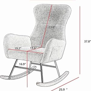 dotewe Nursery Rocking Chair,Upholstered Nursery Glider Rocker with High Backrest,Modern Rocking Chair Indoor for Living Room/Bedroom/Nursery (Cream White Teddy)