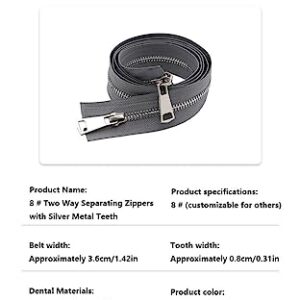 1PCS #8 30inch Two Way Separating Zippers(Open-end Zipper) for Jackets Sewing Coats Crafts,Silver Metal Teeth（Grey Belt-30in 1PCS）