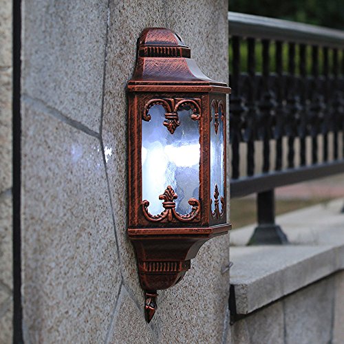 PEHUB Antique Red Bronze Outdoor Waterproof And Rainproof Metal Wall Sconce Lights Luxurious Classical Single Head E27 LED Wall Lamp Antirust Aluminum Wall Lighting for Patio Garden Villa Exterior Lig