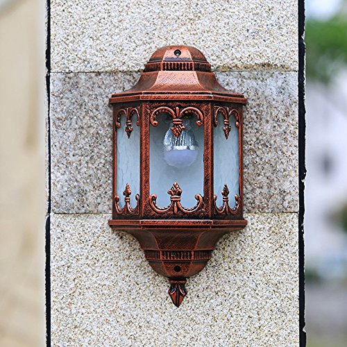 PEHUB Antique Red Bronze Outdoor Waterproof And Rainproof Metal Wall Sconce Lights Luxurious Classical Single Head E27 LED Wall Lamp Antirust Aluminum Wall Lighting for Patio Garden Villa Exterior Lig