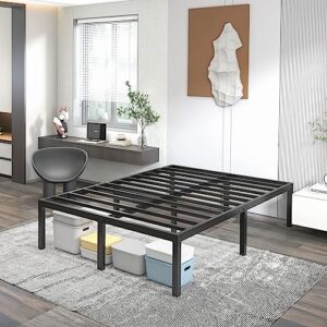 bonkiss king bed frame 3000 lbs+, king bed frame no box spring needed, heavy duty tall metal king platform bed frames with large storage space, noise free, black.