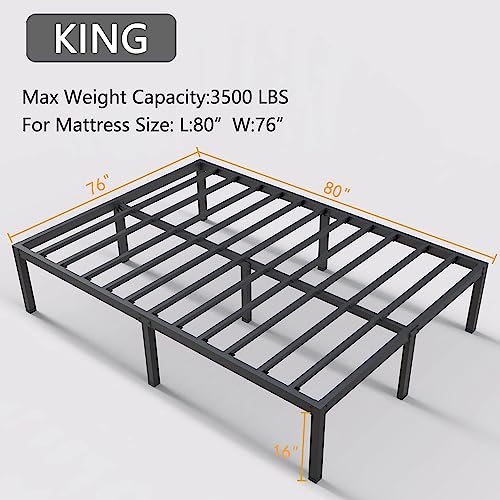 Bonkiss King Bed Frame 3000 lbs+, King Bed Frame No Box Spring Needed, Heavy Duty Tall Metal King Platform Bed Frames with Large Storage Space, Noise Free, Black.