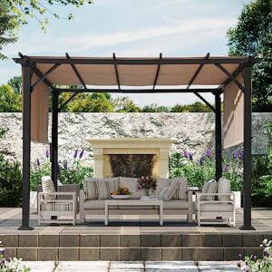lattoy 10x10ft outdoor pergola with sun shade canopy on top and sides, aluminum frame, modern patio pavilion grill gazebo with weather-resistant fabric for patio, garden deck lawn, beige
