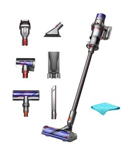 dyson cyclone v10 animal cordless stick vacuum cleaner | iron, whole machine filtration, wall mounted, rechargeable battery, up to 60 min runtime, 2-year warranty, with 5ave microfiber cloth