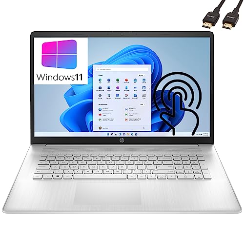 HP 17 17.3" Touchscreen HD+ Laptop Computer, Quad-Core AMD Ryzen 3 5300U (Beat i3-1115G4), 8GB DDR4 RAM, 256GB PCIe SSD, WiFi 6, Bluetooth 5.2, Natural Silver, Windows 11 Home, BROAG HDMI Cable