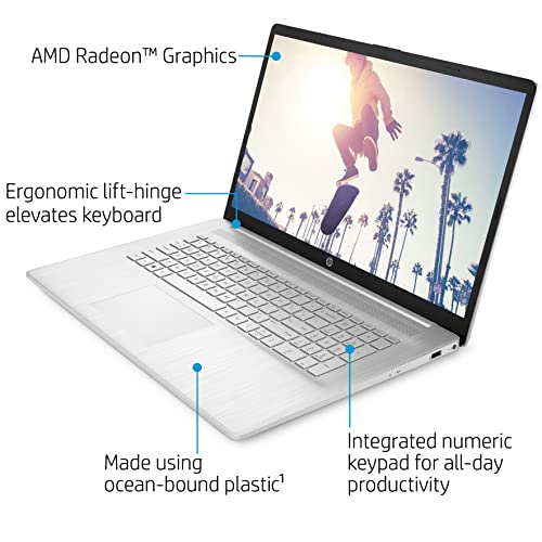 HP 17 17.3" Touchscreen HD+ Laptop Computer, Quad-Core AMD Ryzen 3 5300U (Beat i3-1115G4), 8GB DDR4 RAM, 256GB PCIe SSD, WiFi 6, Bluetooth 5.2, Natural Silver, Windows 11 Home, BROAG HDMI Cable