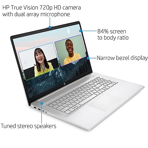 HP 17 17.3" Touchscreen HD+ Laptop Computer, Quad-Core AMD Ryzen 3 5300U (Beat i3-1115G4), 8GB DDR4 RAM, 256GB PCIe SSD, WiFi 6, Bluetooth 5.2, Natural Silver, Windows 11 Home, BROAG HDMI Cable