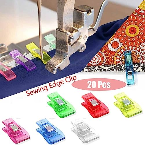 Tape Bias Maker 20pc Sewing Tools DIY Hemming Accessories Plastic Clip Storage Bag Clips Sewing Clips for Fabric Plastic Clips for Crafts(Yellow)