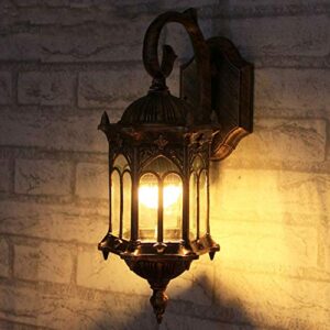 PEHUB European Retro Outdoor Waterproof Wall Lamp Antirust Oil Rubbing Bronze Garden Villa Decoration Courtyard Porch Lighting Wall Light 15.7inch Glass Lantern Wall Sconce Easy to Install Exterior Li