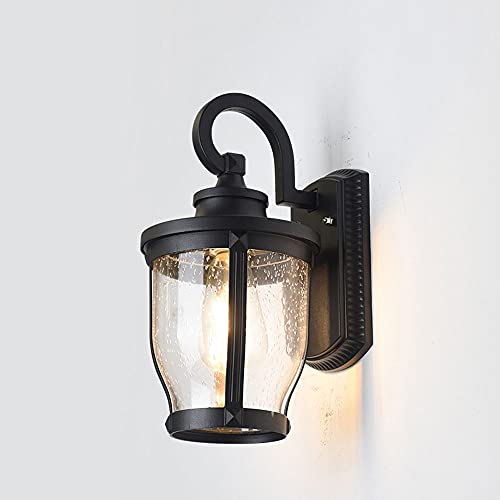 Wall Light, Wall Sconces, Simple Black Outdoor Wall Mount Light Water Drop Glass lampshade Wall Lamp Wall-Mounted Exterior Wall Decoration Sconce Light Compatible with Courtyard Villa Balconies