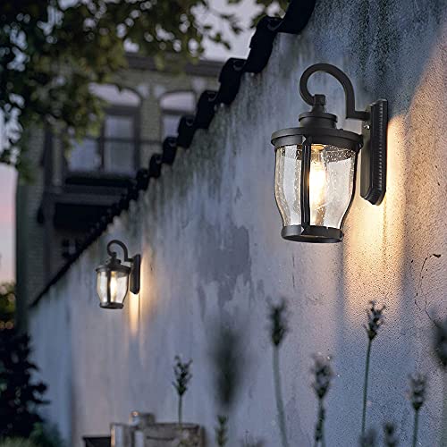 Wall Light, Wall Sconces, Simple Black Outdoor Wall Mount Light Water Drop Glass lampshade Wall Lamp Wall-Mounted Exterior Wall Decoration Sconce Light Compatible with Courtyard Villa Balconies