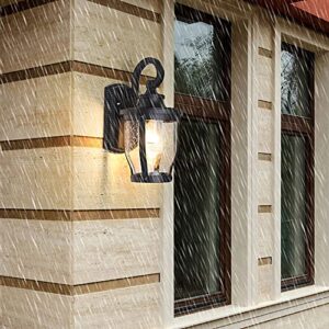 Wall Light, Wall Sconces, Simple Black Outdoor Wall Mount Light Water Drop Glass lampshade Wall Lamp Wall-Mounted Exterior Wall Decoration Sconce Light Compatible with Courtyard Villa Balconies