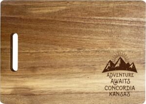 concordia kansas camping souvenir engraved wooden cutting board 14" x 10" acacia wood adventure awaits design