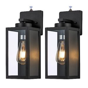 laplusbelle dusk to dawn outdoor light fixtures black, waterproof wall lantern sconces with tempered glass, e26 socket porch lighting exterior lights for patio front porch garage entrance, 2 pack