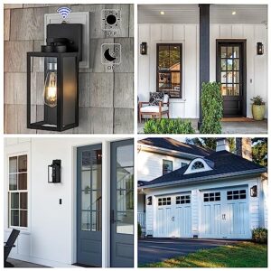 Laplusbelle Dusk to Dawn Outdoor Light Fixtures Black, Waterproof Wall Lantern Sconces with Tempered Glass, E26 Socket Porch Lighting Exterior Lights for Patio Front Porch Garage Entrance, 2 Pack