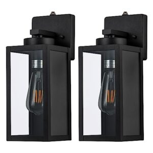 Laplusbelle Dusk to Dawn Outdoor Light Fixtures Black, Waterproof Wall Lantern Sconces with Tempered Glass, E26 Socket Porch Lighting Exterior Lights for Patio Front Porch Garage Entrance, 2 Pack