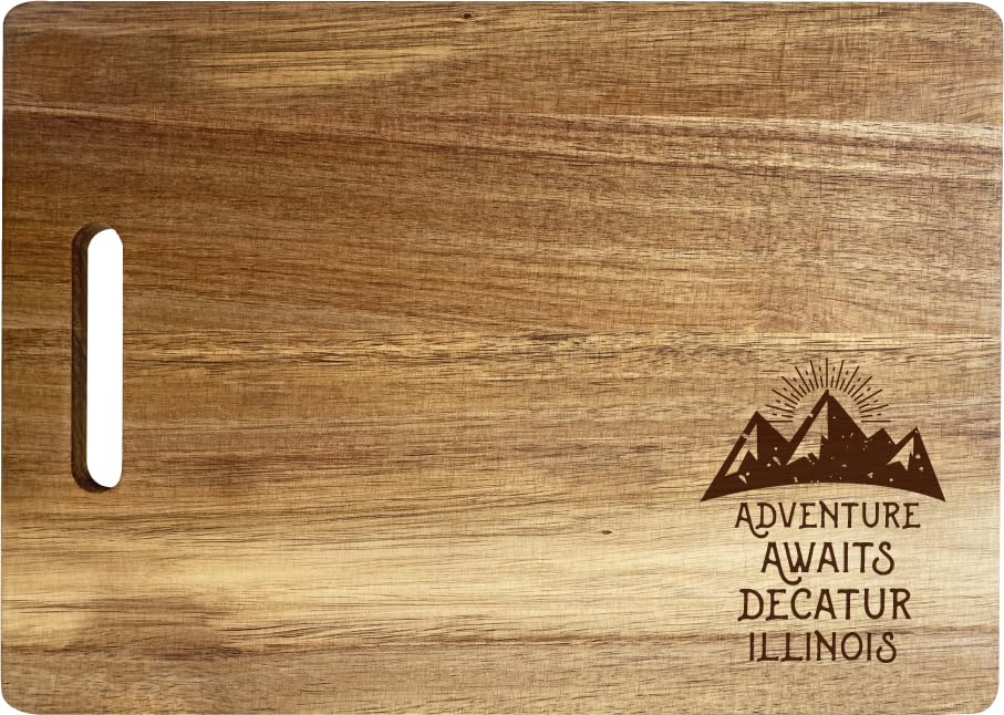 Decatur Illinois Camping Souvenir Engraved Wooden Cutting Board 14" x 10" Acacia Wood Adventure Awaits Design