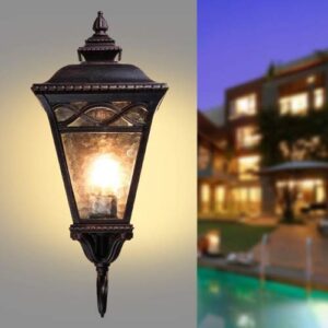 PEHUB European Outdoor Waterproof Wall Sconce Lamp Traditional Classical Upside Down Lighting Fixture Antique Balcony Aisle Patio Glass Wall Light Lantern Garden Outside Wall Spotlights Exterior Light