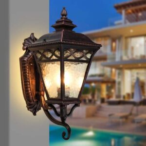 PEHUB European Outdoor Waterproof Wall Sconce Lamp Traditional Classical Upside Down Lighting Fixture Antique Balcony Aisle Patio Glass Wall Light Lantern Garden Outside Wall Spotlights Exterior Light