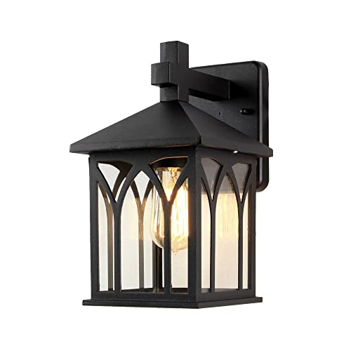 PEHUB European Unique Black Metal Aluminum Outdoor Wall Light Sconce Vintage High Brightness E27 1-Head LED Glass Wall Lamp Balcony Terrace Patio Wall-Mounted Safety Lighting Fixture Exterior Light Fi