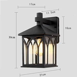 PEHUB European Unique Black Metal Aluminum Outdoor Wall Light Sconce Vintage High Brightness E27 1-Head LED Glass Wall Lamp Balcony Terrace Patio Wall-Mounted Safety Lighting Fixture Exterior Light Fi