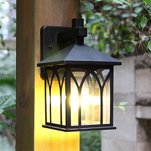 PEHUB European Unique Black Metal Aluminum Outdoor Wall Light Sconce Vintage High Brightness E27 1-Head LED Glass Wall Lamp Balcony Terrace Patio Wall-Mounted Safety Lighting Fixture Exterior Light Fi