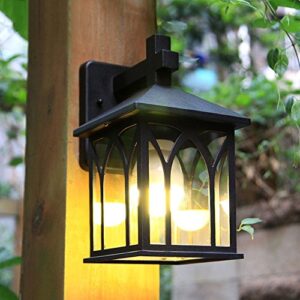 PEHUB European Unique Black Metal Aluminum Outdoor Wall Light Sconce Vintage High Brightness E27 1-Head LED Glass Wall Lamp Balcony Terrace Patio Wall-Mounted Safety Lighting Fixture Exterior Light Fi