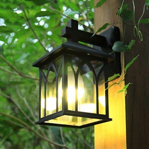 PEHUB European Unique Black Metal Aluminum Outdoor Wall Light Sconce Vintage High Brightness E27 1-Head LED Glass Wall Lamp Balcony Terrace Patio Wall-Mounted Safety Lighting Fixture Exterior Light Fi