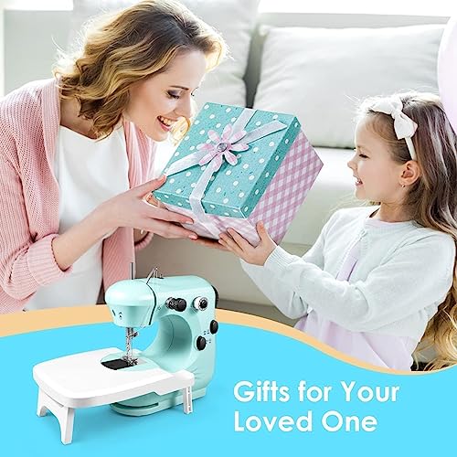 Sewing Machine Portable, 2-Speed Mini Sewing Machine for Beginners, Safe Sewing Kit & Easy to Use Small Sewing Machine with Extension Table, Light, Foot Pedal, Best Gift for Kids Women and Household