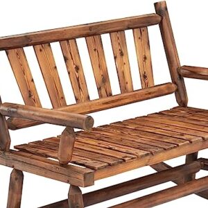 KINTNESS Outdoor Wood Double Rocking Chair - 2-Person Patio Rocker Bench for Balcony Yard Poolside