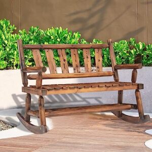 kintness outdoor wood double rocking chair - 2-person patio rocker bench for balcony yard poolside