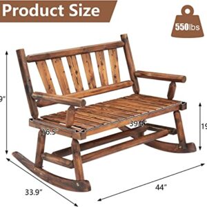KINTNESS Outdoor Wood Double Rocking Chair - 2-Person Patio Rocker Bench for Balcony Yard Poolside