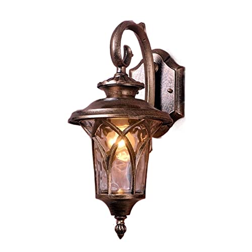 PEHUB Traditional Bronze Outdoor Diecast Aluminium Patterned Glass Wall Mounted IP23 Lantern - Balcony Wall Sconce Courtyard Villa Landscape Light E27 Edison Lamp - Loft Bar Wall Lamp Exterior Light F