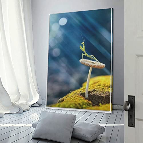 Praying Mantis on Mushroom Insects Canvas Poster Bedroom Decor Sports Landscape Office Room Decor Gi Posters Wall Art Painting Canvas Gift Living Room Prints Bedroom Decor Poster Artworks 16x24inch(40