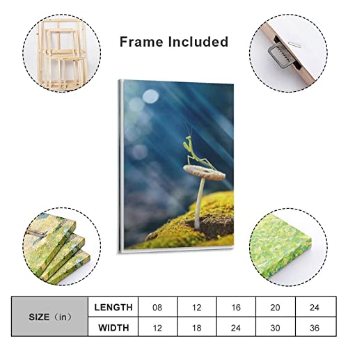 Praying Mantis on Mushroom Insects Canvas Poster Bedroom Decor Sports Landscape Office Room Decor Gi Posters Wall Art Painting Canvas Gift Living Room Prints Bedroom Decor Poster Artworks 16x24inch(40