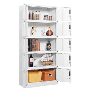 anxxsu metal lockers for employees with keys, 10 door metal storage locker tall employee lockers, 5 tier metal locker storage cabinet for home office school (white)