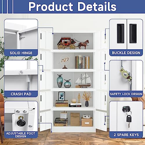 Anxxsu Metal Lockers for Employees with Keys, 10 Door Metal Storage Locker Tall Employee lockers, 5 Tier Metal Locker Storage Cabinet for Home Office School (White)