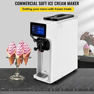 VEVOR Commercial Ice Cream Maker, 10-20L/H Yield, 1000W Countertop Soft Serve Machine with 4.5L Hopper 1.6L Cylinder Touch Screen Puffing Shortage Alarm, Frozen Yogurt Maker for Café Snack Bar, White