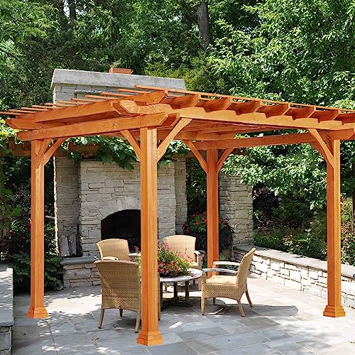 Outdoor Pergola 12'x10' Wood Patio Gazebo with Durable, Rot Resistant, Stability Structure, Snow and Wind Supported, Pavilion Grape Trellis for Porch Garden Backyard Deck Patio (White)