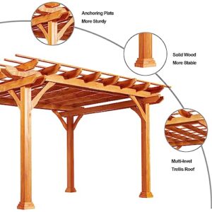 Outdoor Pergola 12'x10' Wood Patio Gazebo with Durable, Rot Resistant, Stability Structure, Snow and Wind Supported, Pavilion Grape Trellis for Porch Garden Backyard Deck Patio (White)