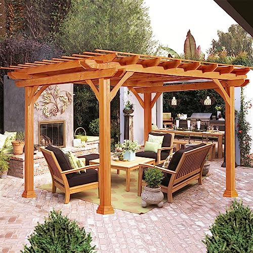 Outdoor Pergola 12'x10' Wood Patio Gazebo with Durable, Rot Resistant, Stability Structure, Snow and Wind Supported, Pavilion Grape Trellis for Porch Garden Backyard Deck Patio (White)