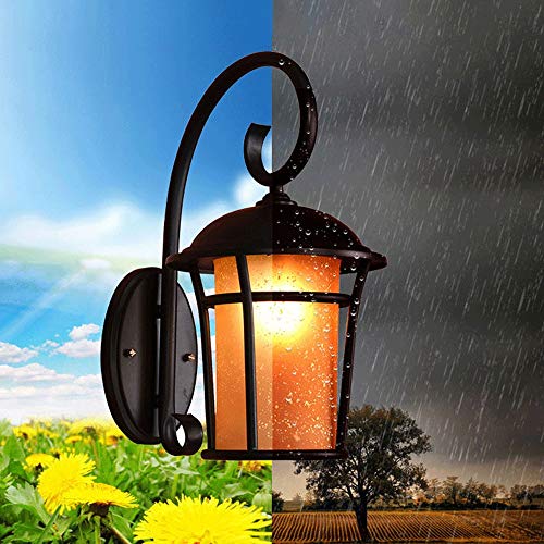 PEHUB Outdoor Waterproof Glass Wall Light Garden Balcony Retro Wall Lamp Indoor Outdoor Lighting Decorative Lamp E27 Lamp Holder Raindrop Glass Matt Black Wall Sconce Exterior Light Fixture