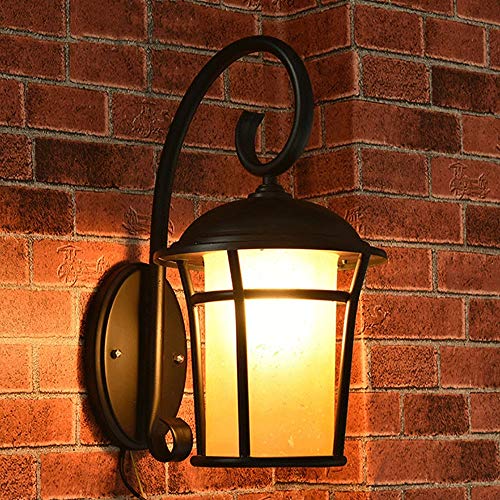 PEHUB Outdoor Waterproof Glass Wall Light Garden Balcony Retro Wall Lamp Indoor Outdoor Lighting Decorative Lamp E27 Lamp Holder Raindrop Glass Matt Black Wall Sconce Exterior Light Fixture