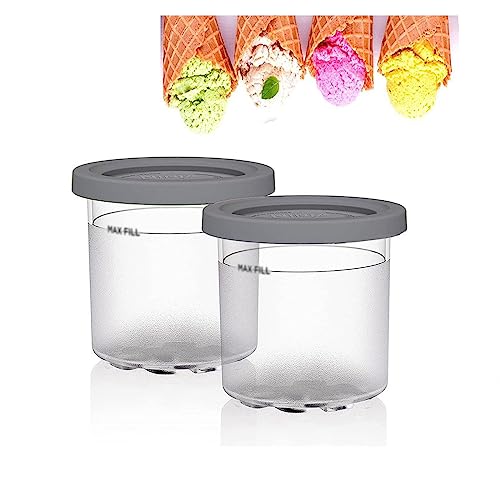 2/4/6PCS Creami Deluxe Pints, for Ninja Creami Deluxe Pints,16 OZ Creami Pints Airtight And Leaf-Proof Compatible NC301 NC300 NC299AMZ Series Ice Cream Maker,Gray-2PCS