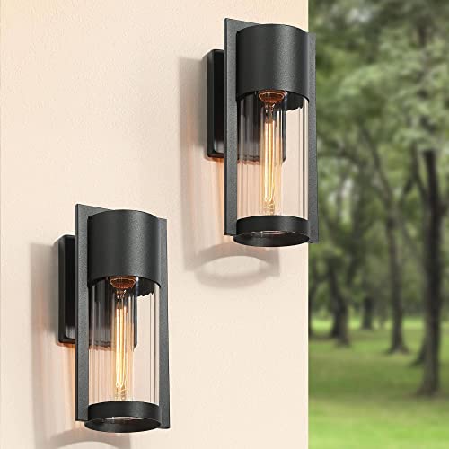 classy leaves Black Outdoor Wall Lights, Farmhouse Cylinder Exterior Porch Lights Wall Sconce Lighting, 2 Pack Waterproof Patio Outdoor Light Fixtures