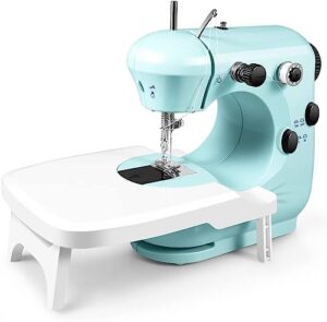 sewing machines, dual speed portable sewing machine for beginners and diy, mini sewing machine with extension table and light, best gift for kids women household space saver safe sewing machine kit